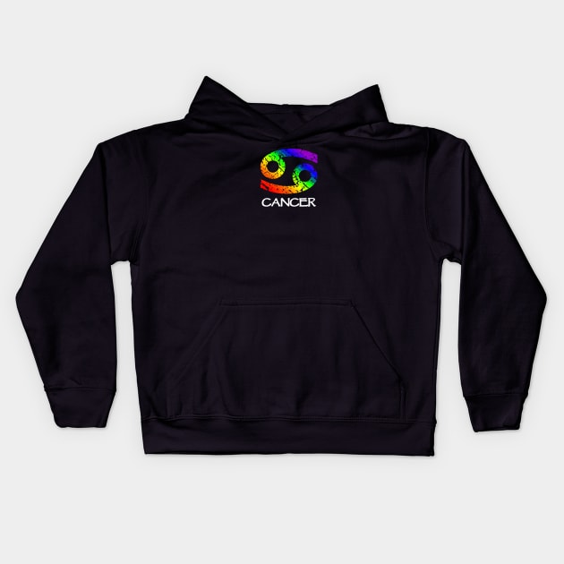 Cancer Zodiac Symbol in Rainbow Color Kids Hoodie by Muzehack